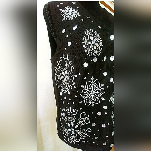 Y2K Snowflake Sweater Vest Rhinestone Beading Sequins Knitwear Small Kikit - Picture 6 of 9